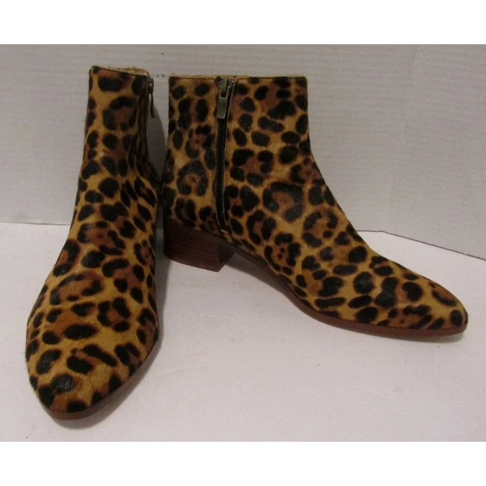 JCrew Walker Ankle Boots Walker Calf Hair Leopard Print Booties Size 8.5